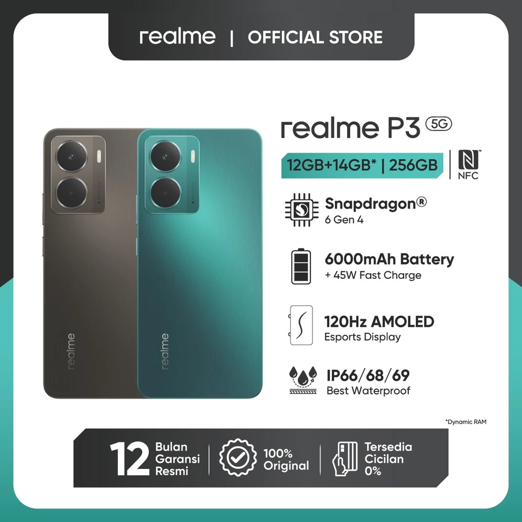 Realme P3 5G 12GB+14GB*|256GB (Snapdragon® 6 Gen 4 | 6000mAh Battery | 45W Fast Charge | NFC) 