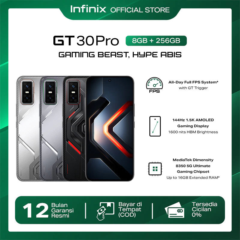 Infinix GT 30 Pro 8/256GB - Up to 16GB Extended RAM - Dimensity 8350 Ultimate - 6.78" Amoled+ 144Hz  