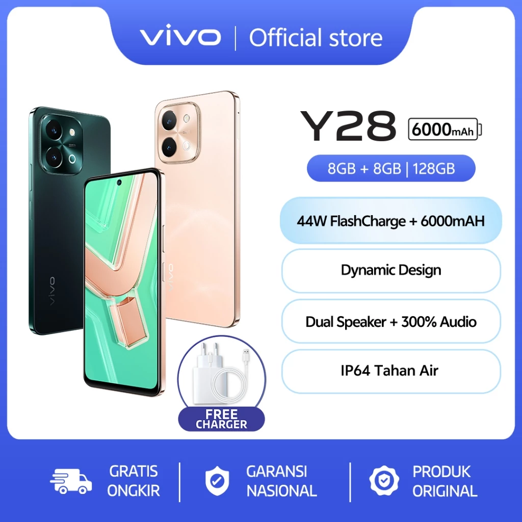 Vivo Y28 (8/128) - 44W FlashCharge+6000mAH, Dynamic Design, Dual Speaker + 300% Audio 