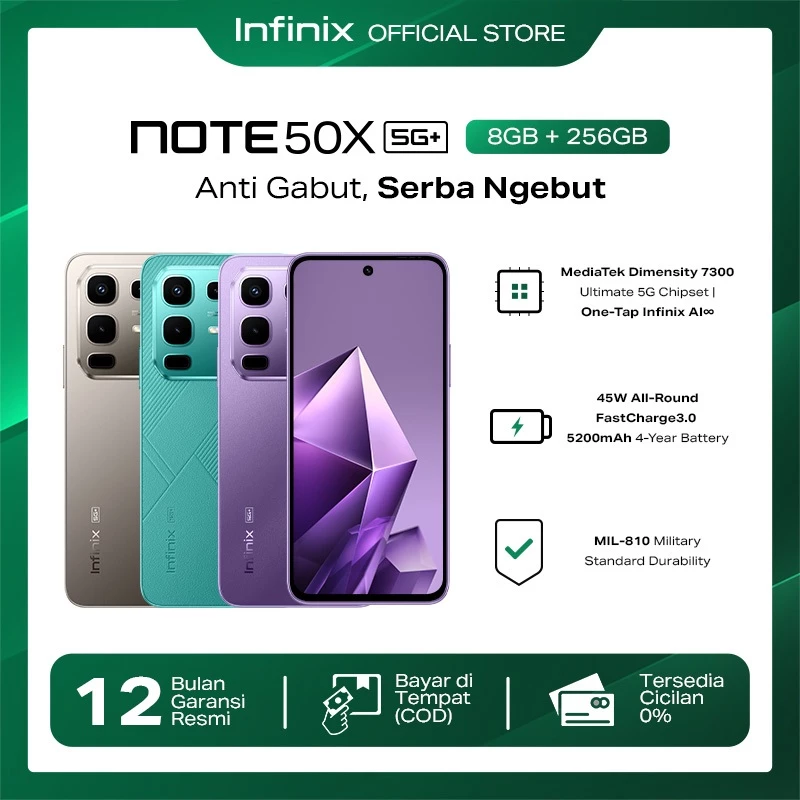 Infinix Note 50X 5G+ 8/256GB - Up to 16GB Extended RAM - Dimensity 7300 Ultimate - 6.67” HD+ - 50MP  