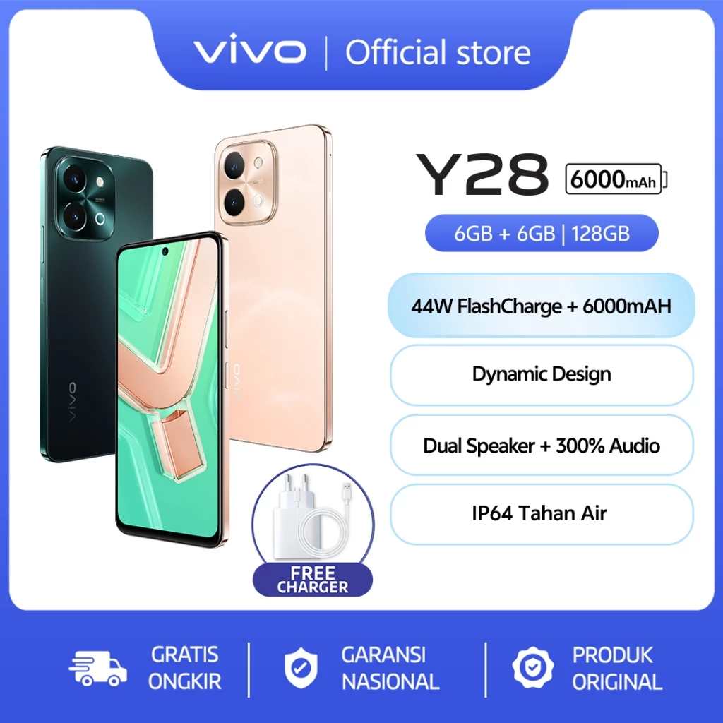 Vivo Y28 (6/128) - 44W FlashCharge+6000mAH, Dynamic Design, Dual Speaker + 300% Audio 