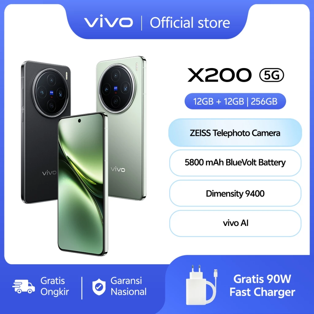 Vivo X200 (12/256) - ZEISS Telephoto Camera, 5800 mAh BlueVolt Battery, Dimensity 9400, vivo AI 