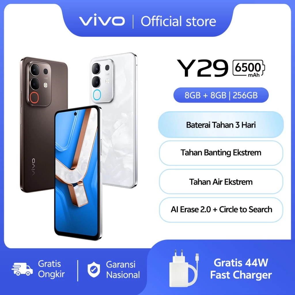 Vivo Y29 (8/256) - Design Marmer Eksklusif, 6500mAh Tahan 3 Hari, Tahan Banting Ekstrem 