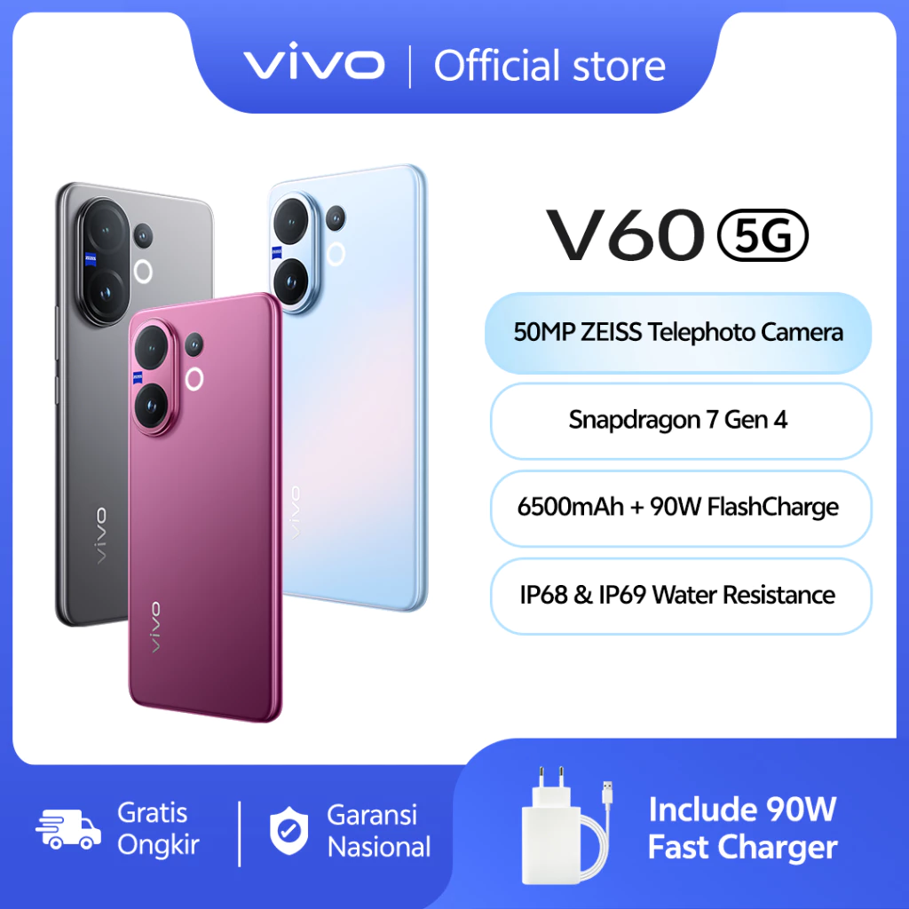 Vivo V60 5G 10x Zoom Telephoto, ZEISS Multifocal Potrait, Snapdragon 7 Gen 4 