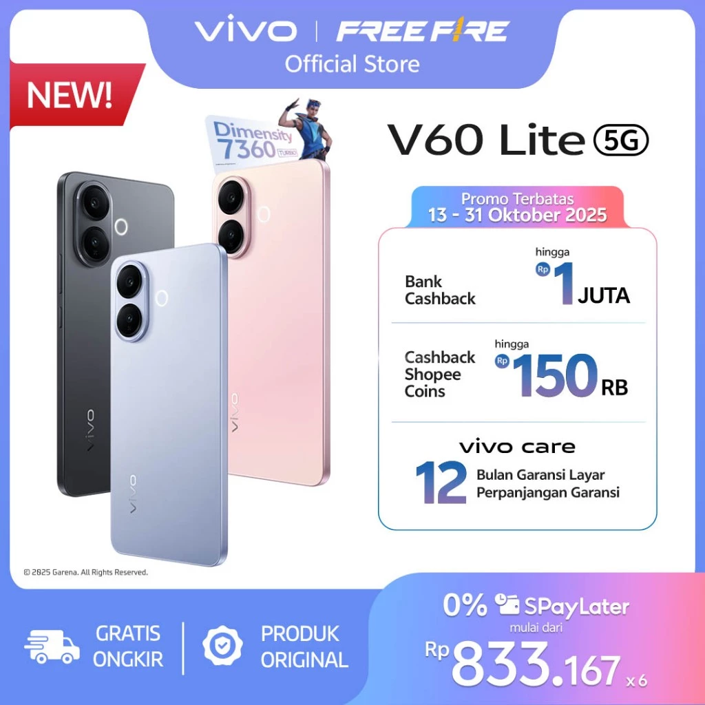 Vivo V60 Lite 5G Dimensity 7360-Turbo, 6500 mAh + 90W FlashCharge, 50MP Sony Camera 