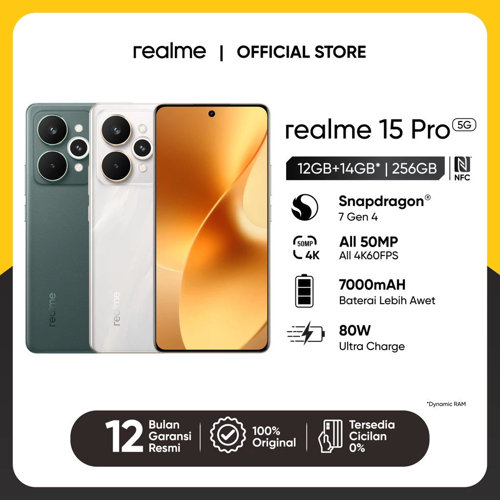 Realme 15 Pro 5G 12GB+14GB* | 256GB (Snapdragon® 7 Gen 4 | All 50MP All 4K60FPS | 7000mAh Titan Batt 