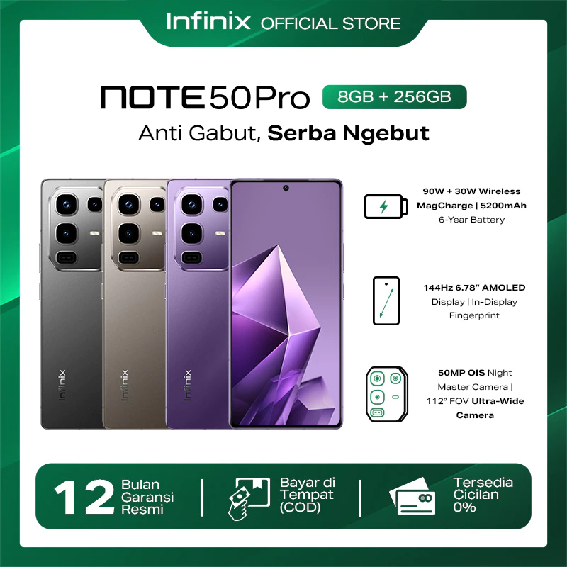 Infinix Note 50 Pro 8/256GB - Up to 16GB Extended RAM - Helio G100 Ultimate - 6.78” FHD+ Amoled - 50 